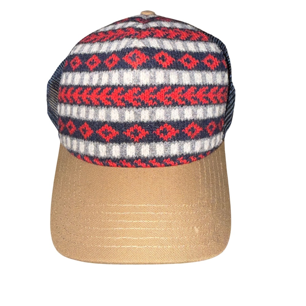 Toad&Co Trucker Hat OS Brown Navy‎ Fair Isle Knit Lambswool Snapback Cap